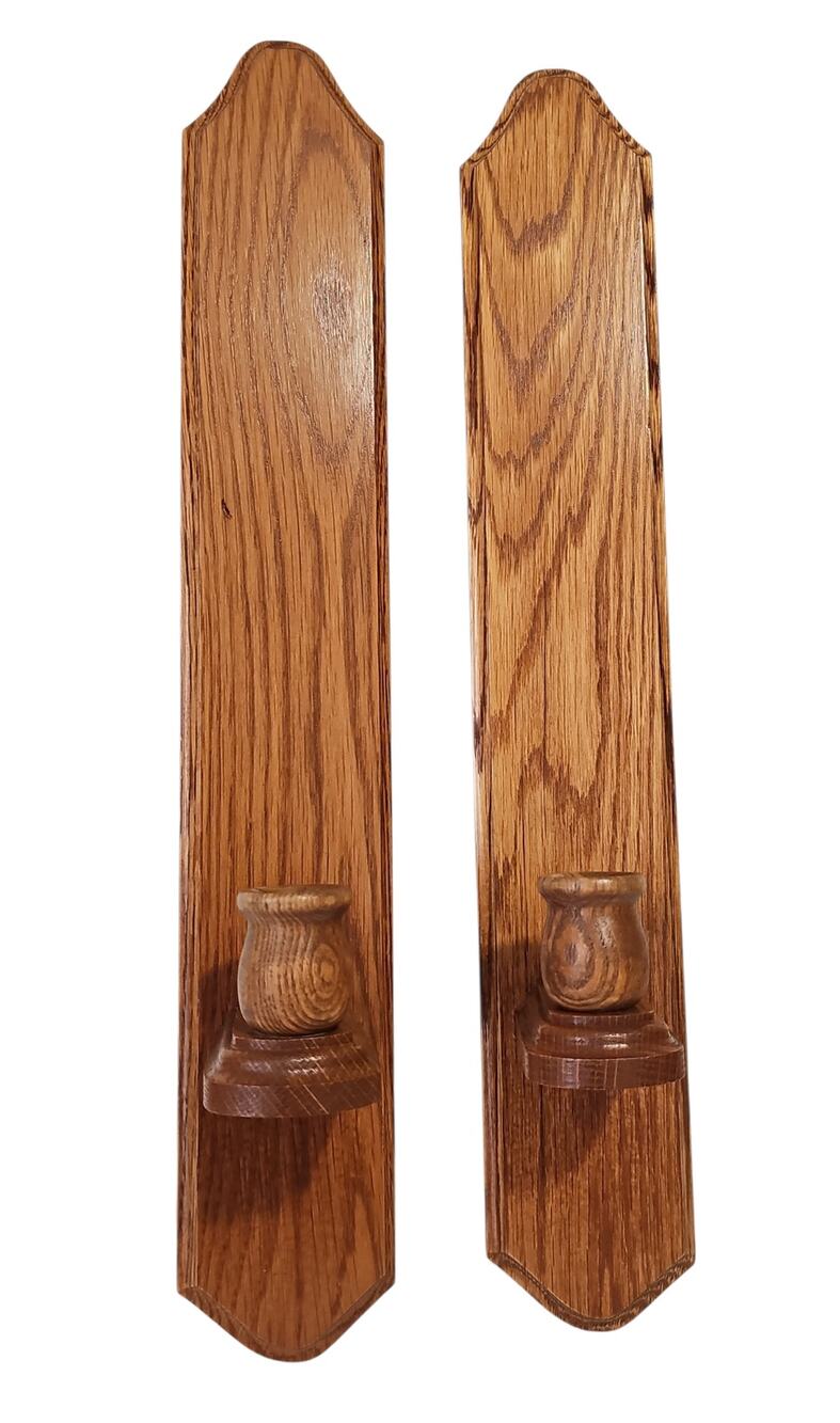 Vintage Wooden Taper Candle Wall Sconces Candle Holder Set of Two 19"